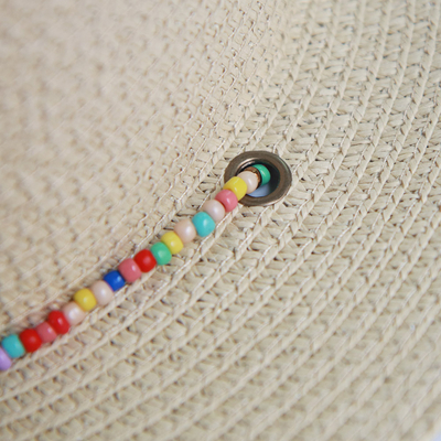 New Fashion Rice Bead Necklace Flat Top Foldable Straw Hat For Women