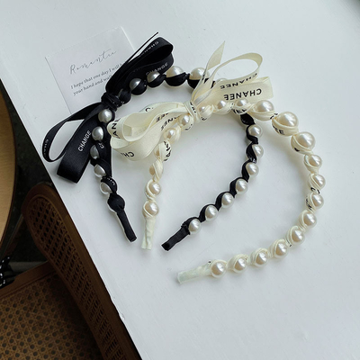 Pearl Fine alphabet Streamer Wrap Headband With Bow for women
