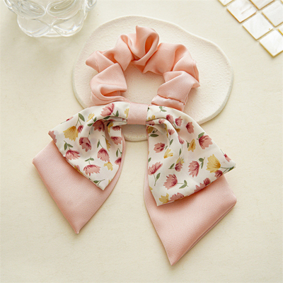 Floral Double Layer Small Fresh Fabric Hair Rope With Bow Ribbon For Female