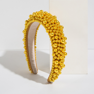 Wholesale Baroque sponge pearl hair band  Hand beaded polychromatic amine wide edge headband