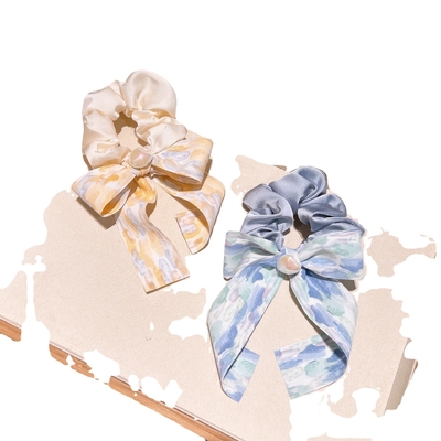 Retro French Floral Splashing Ink Bow Hair Rope Sweet And Cute Wind Hair Rope For Women