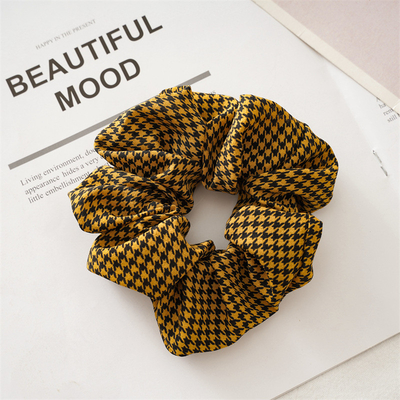 Summer Satin Fabric Houndstooth Large Intestine Hair Scrunch For Women
