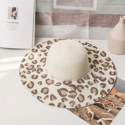 Leopard Print Big Brim Dome Straw Hat Summer Sunshade Sunscreen Beach Hat for lady