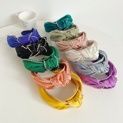 Solid Color Fabric Rhinestone Cross Sweet Versatile Headband For Women