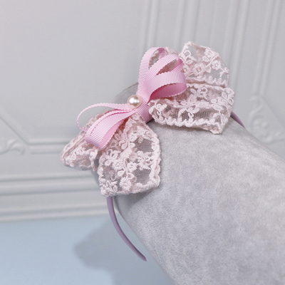 New Children'S Lace Headband With bow Pearl Hairpin Headwear Set