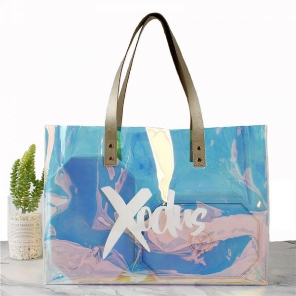 Hot sell Female Holographic Transparent Handbags Beach bag Laser Clear PVC Tote Shopping Bag