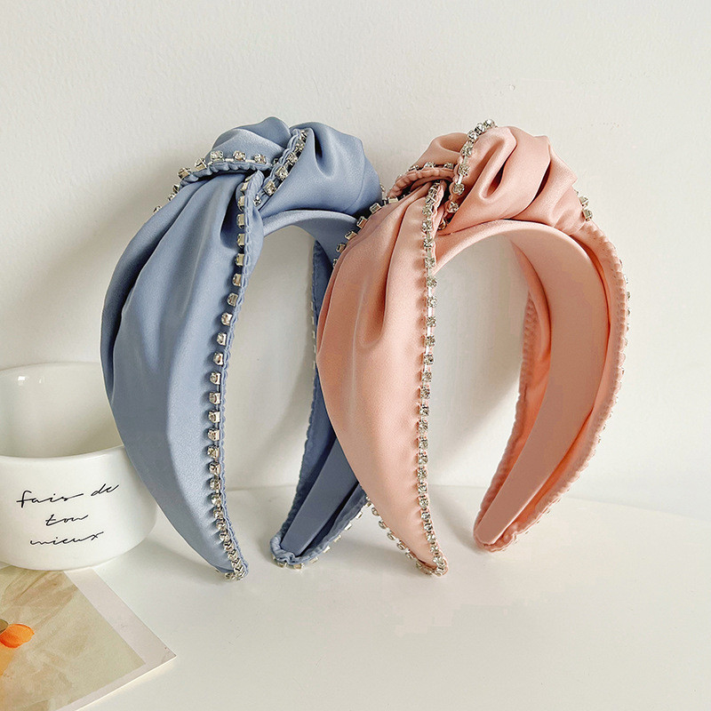 Solid Color Fabric Rhinestone Cross Sweet Versatile Headband For Women